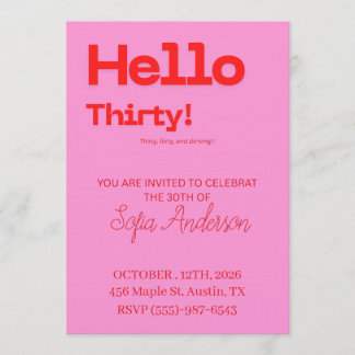 Convites Bold Pink Red 30th Birthday Invite