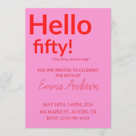 Convites Bold Pink Red 50th Birthday Invite