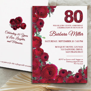 Convites Bold Red Floral 80 Birthday