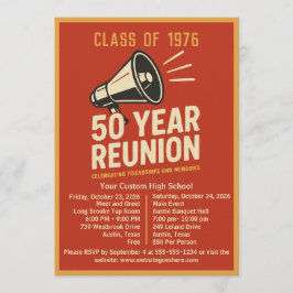 Convites Bold Retro Megaphone 50 Year High School Reunion