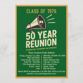 Convites Bold Retro Megaphone 50 Year High School Reunion
