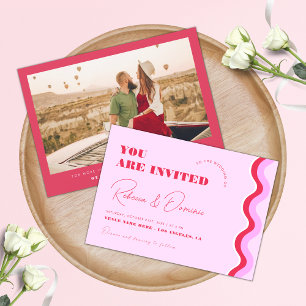 Convites Bold Retro Wavy Curvy Stripes Rosa e Casamento Ver