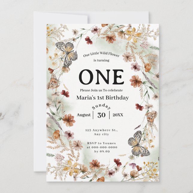 Convites Bold Rustic Floral Baby Birday (Frente)