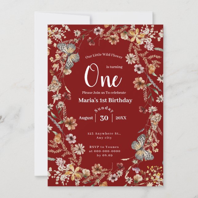 Convites Bold Rustic Floral Baby Birday (Frente)