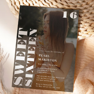 Convites Bold, simples foto branca, doce, 16 anos