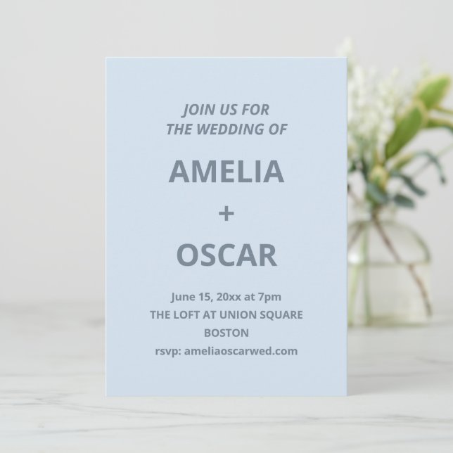 Convites Bold Soft Blue Modern Minimal Wedding Typography (Em pé/Frente)