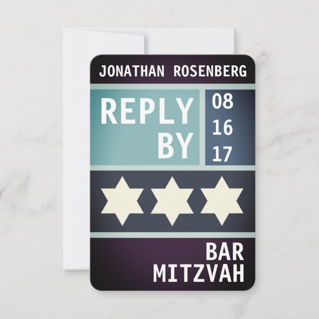 Convites Bold Star: Resposta RSVP do Bar David Mitzvah (Frente)