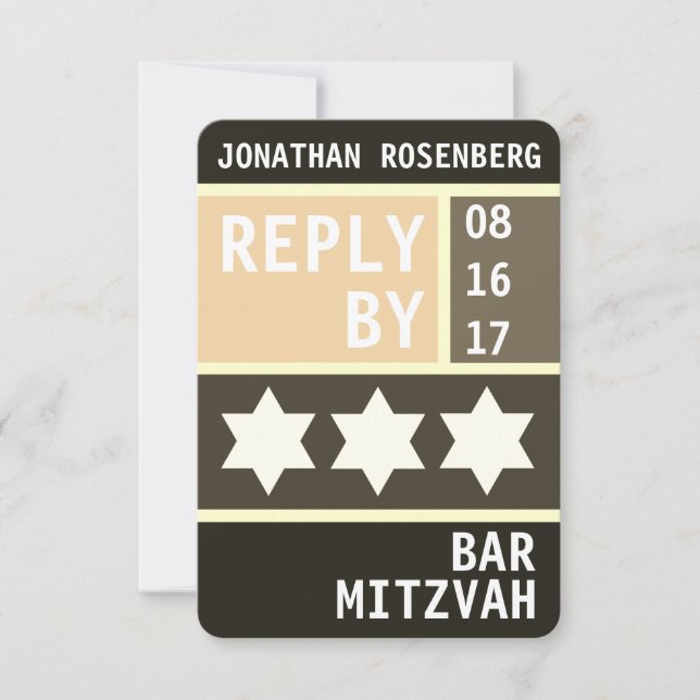Convites Bold Star: Resposta RSVP do Bar David Mitzvah (Frente)