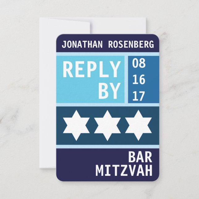 Convites Bold Star: Resposta RSVP do Bar David Mitzvah (Frente)