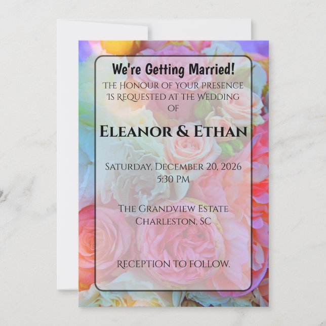 Convites Bold Summer Garden Floral Bright Photo Wedding (Frente)