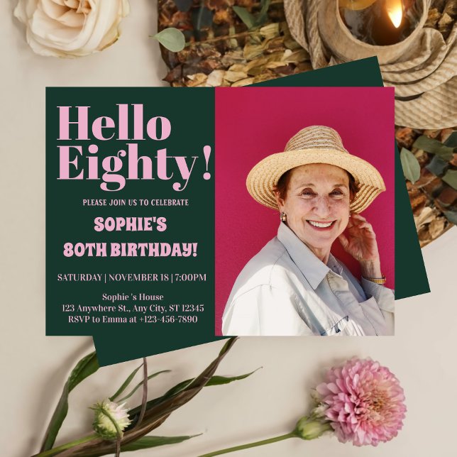 Convites Bold Typografia 80 Moderna Festa de Foto de Aniver (Criador carregado)