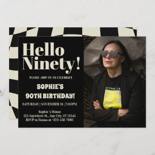 Convites Bold Typografia Black Modern Ninety 90 Birthday
