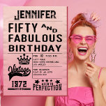 Convites Bold Typografia Rosa 50º Aniversário Moderno<br><div class="desc">Tipografia Negra Rosa 50º Aniversário. aparência exclusiva baseada em bilhetes de concertos antigos ou posters de concertos. Celebrar e honrar alguém numa festa de festa de aniversário 50 e Fabulosa. Apresenta estilo de tipografia divertido em preto e rosa.</div>