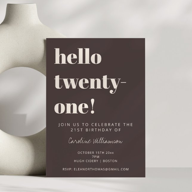Convites Bold Typography Brown Modern 21st Birthday Party (Criador carregado)