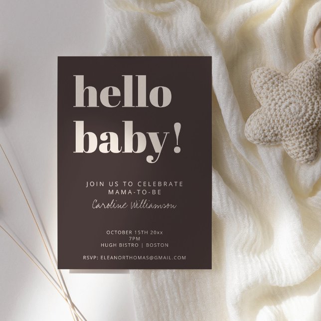 Convites Bold Typography Brown Modern Cute Baby Shower (Criador carregado)