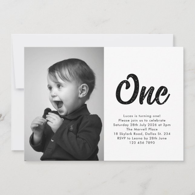 Convites Bold Typography First Birthday Photo (Frente)