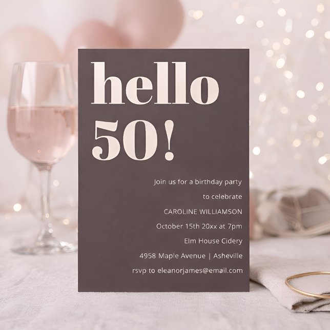 Convites Bold Warm Brown Modern Chic 50th Birthday Party (Criador carregado)