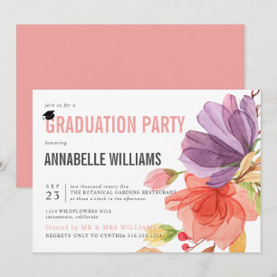 Convites Bold Watercolor Flores Selvagens Festa de formatur