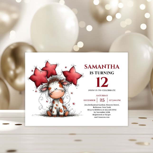 Convites Bold whimsical animals cow kids birthday invite (Bold whimsical animals party kids birthday invitation

)