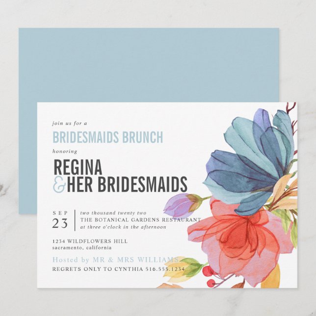 Convites Bold Wildflower Aqua Bridesmaids Brunch Luncheon (Frente/Verso)