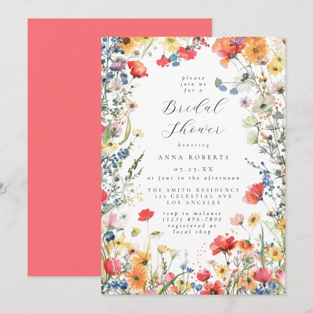 Convites Bold Wildflower Bridal Shower (Frente/Verso)