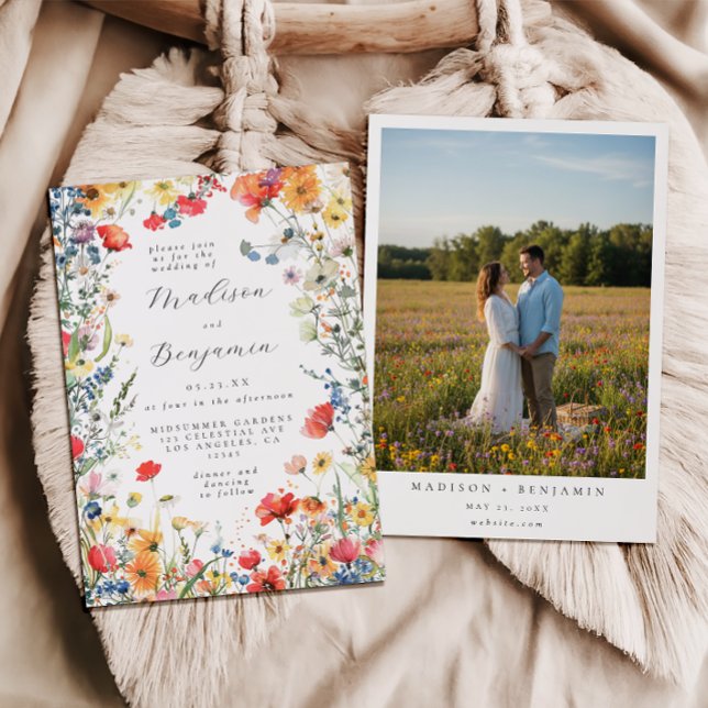 Convites Bold Wildflower Photo Wedding (Criador carregado)