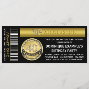 Convites Boleto de Aniversário de 40 anos Gold Ticket