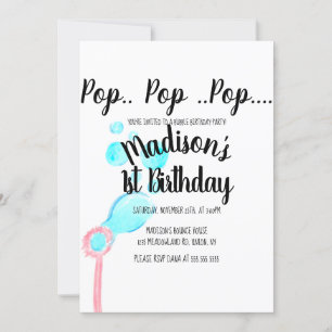 Convites Bolha de Aguarela Wand Pop Pop Pop Aniversário