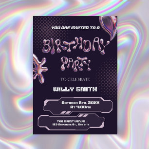 Convites Bolha metálica roxa Y2K