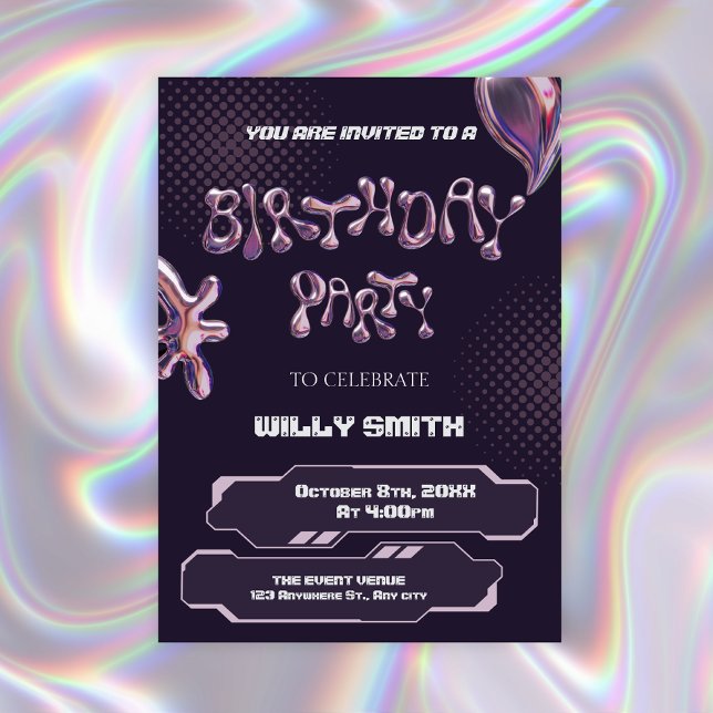 Convites Bolha metálica roxa Y2K (Criador carregado)