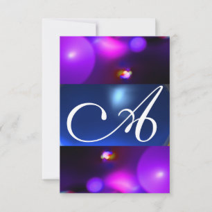 Convites BOLHA QUÂNTICA MONOGRAMA roxo azul rsvp