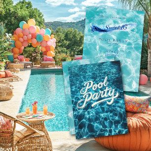 Convites Bolhas Azuis de Água Azul de Festa de Piscina Doce