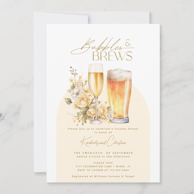 Convites Bolhas & Cervejas Chá de Casal Moderno e Elegante (Frente)