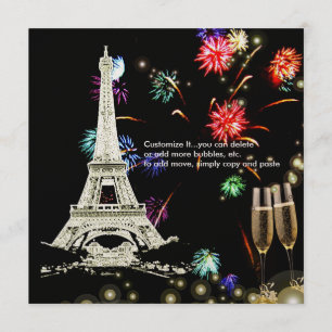 Convites Bolhas de champanhe Eiffel Tower+fireworks