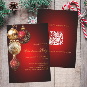 Convites Bolhas de ouro vermelhas Código QR Festa de Natal