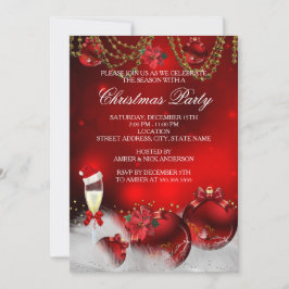 Convites Bolhas de Ouro Vermelho Champanhe Festa de Natal