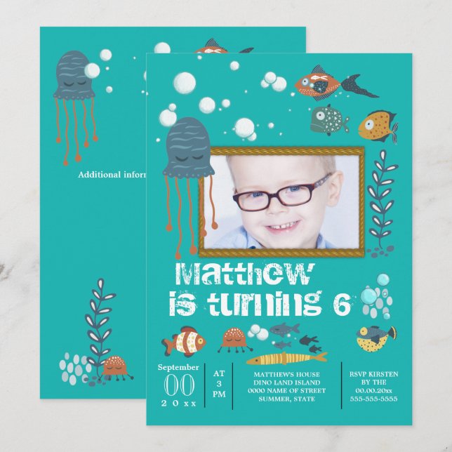 Convites Bolhas de polvo de peixe fresco sob a foto do mar (Frente/Verso)