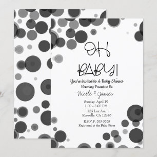 Convites Bolhas de Pontos Polka Preto Branco OH BABY Chuvei