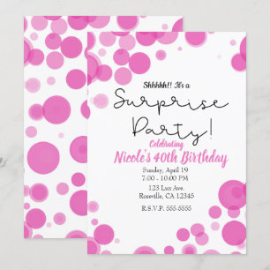 Convites Bolhas de Pontos Polka Rosa e Branco Festa Surpres