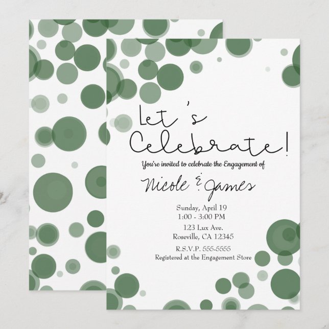 Convites Bolhas de Pontos Verde e Branco Vamos Celebrar (Frente/Verso)
