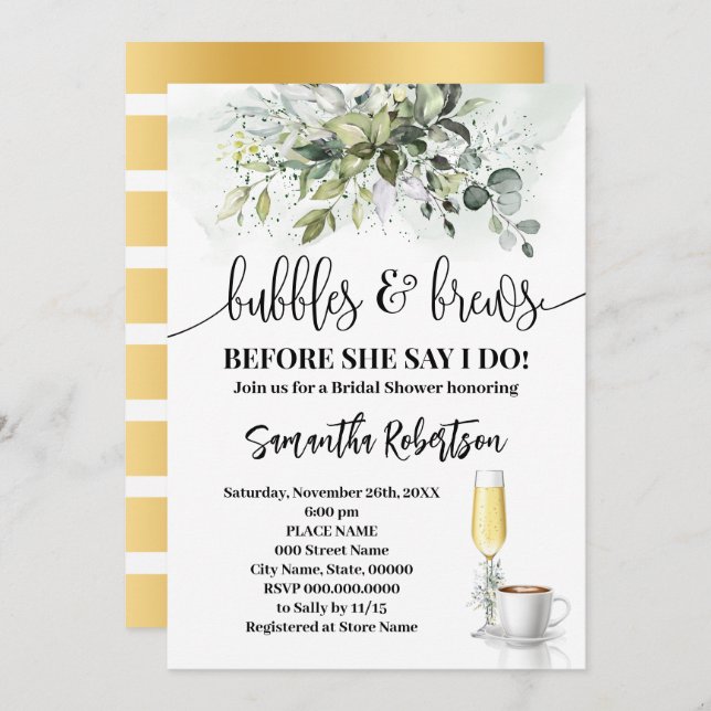 Convites Bolhas de verde e quebra Chá de panela de café (Frente/Verso)