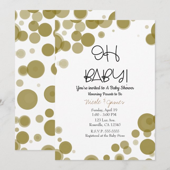 Convites Bolhas Douradas e brancas de Bolinhas OH Chá de fr (Frente/Verso)