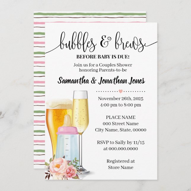 Convites Bolhas e sebes antes do bebê devido ao chá de fral (Frente/Verso)