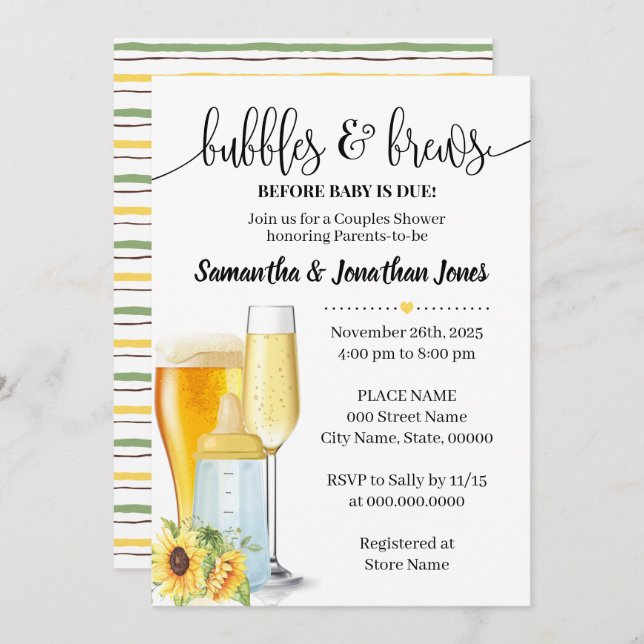 Convites Bolhas e seio antes do bebê devido ao chá de frald (Frente/Verso)