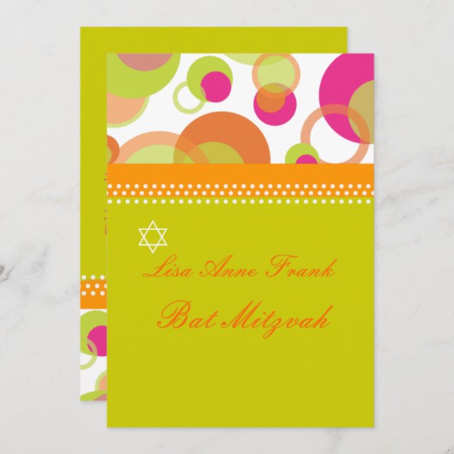 CONVITES BOLHAS MOD/CONVITE DE MITZVAH DE RETRO BAT (Frente/Verso)