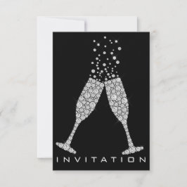 Convites Bolhas Óculos de Champanhe Cinza Coquetel Cristais