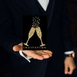 Convites Bolhas Óculos de Champanhe Coquetel Dourado Crista