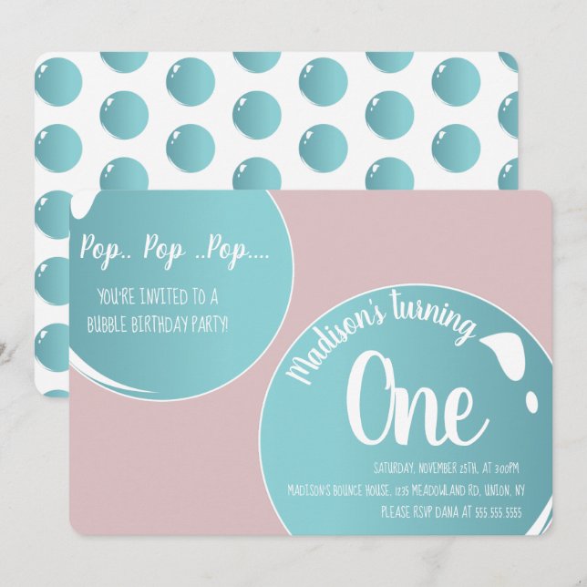 Convites Bolhas Pop Pop Pop de de de Aniversário Rosa (Frente/Verso)