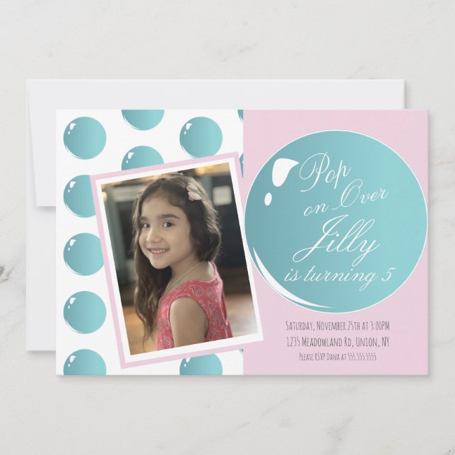 Convites Bolhas Pop sobre o rosa Festa de aniversário (Frente)