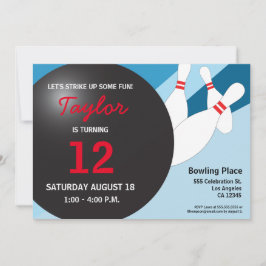 Convites boliche de aniversário, 12 azul, vermelho